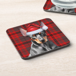 Doberman Pinscher with Seasonal Red Holiday Plaid Coaster
