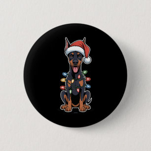 Doberman Pinscher Wrapped In Christmas Lights  6 Cm Round Badge