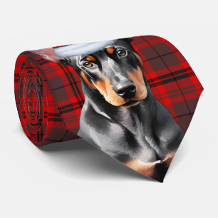 Doberman Pinshce Dog Lover Holiday Plaid Christmas Tie