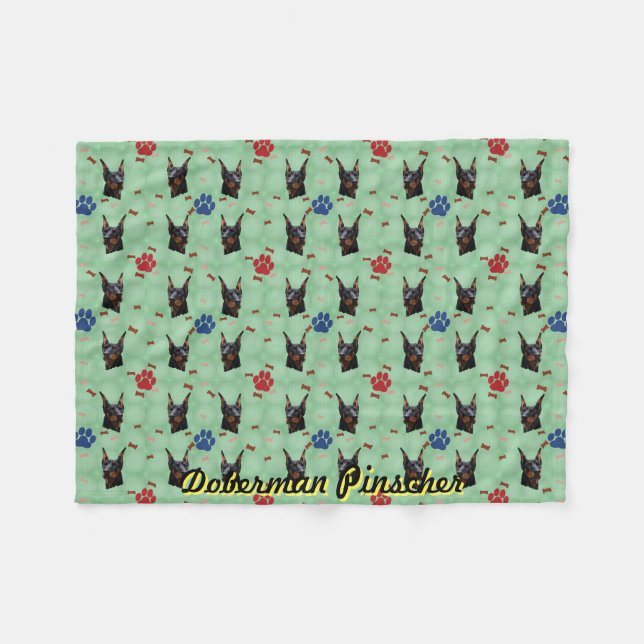 Doberman Portrait Fleece Blanket (Front (Horizontal))