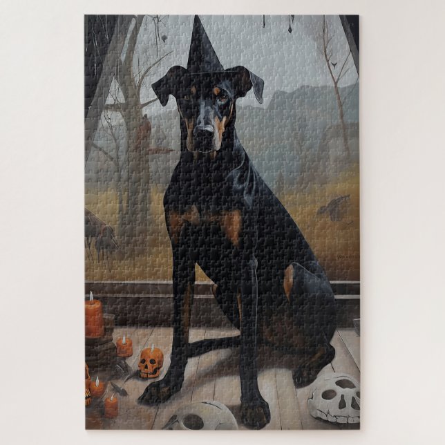 Doberman Pumpkins Halloween Scary Jigsaw Puzzle (Vertical)