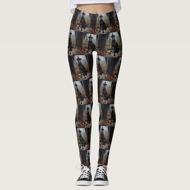 Doberman Pumpkins Halloween Scary Leggings (Front)