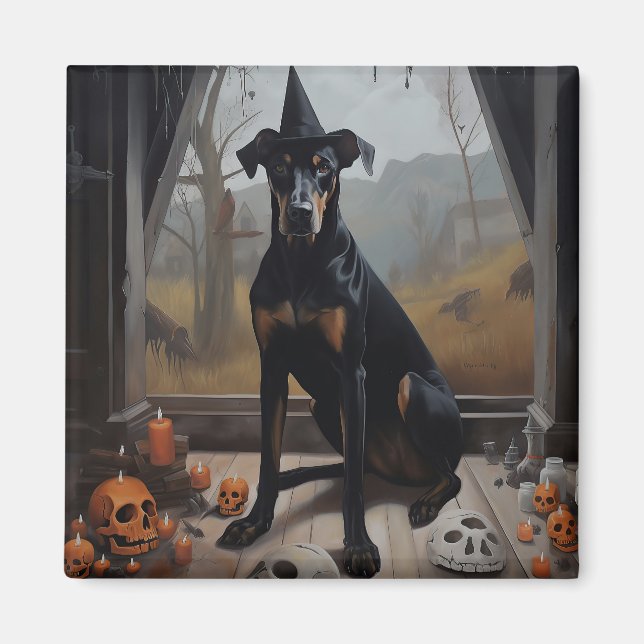 Doberman Pumpkins Halloween Scary Magnet (Front)