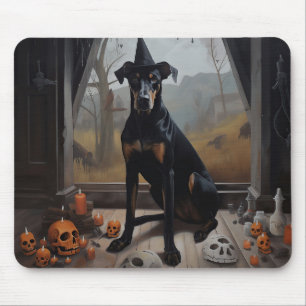 Doberman Pumpkins Halloween Scary Mouse Pad
