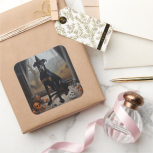 Doberman Pumpkins Halloween Scary Square Sticker