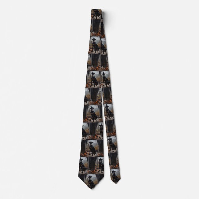 Doberman Pumpkins Halloween Scary Tie (Front)