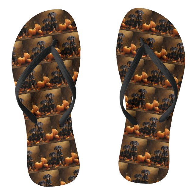 Doberman Puppy Autumn Delight Pumpkin  Thongs (Footbed)