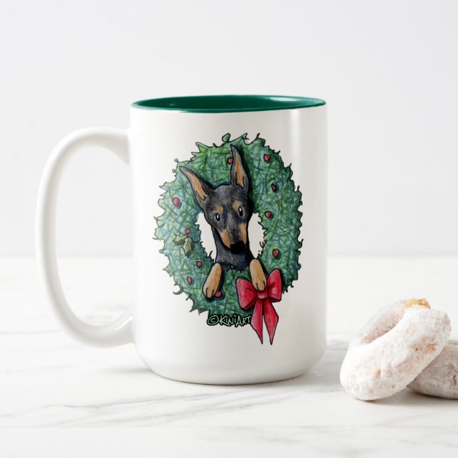 Doberman Puppy Two-Tone Coffee Mug (With Donut)