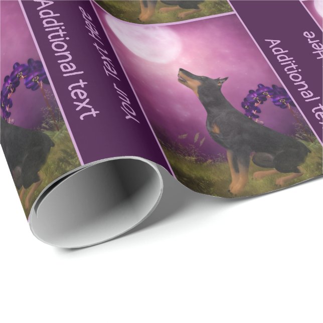 Doberman Purple Moon Fantasy Dog Art Personalised Wrapping Paper (Roll Corner)