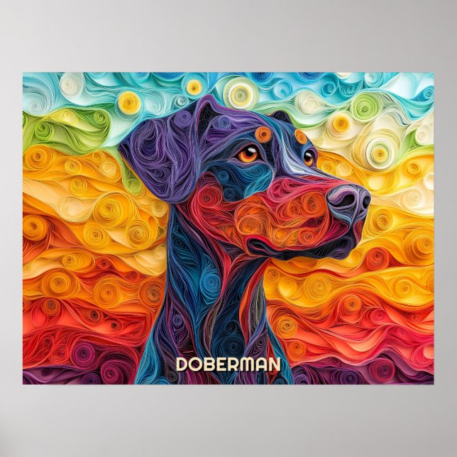 Doberman Quilling Art Dog Portrait Poster (Front)