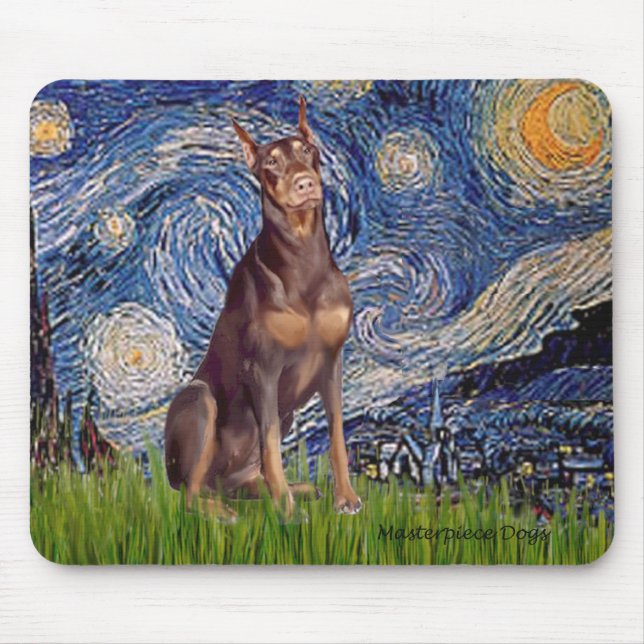 Doberman (red) - Starry Night Mouse Pad (Front)
