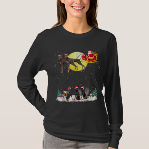 Doberman Reindeer Christmas Lights Dog Riding A Sa T-Shirt