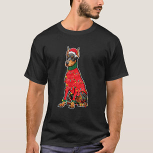 Doberman Santa Dog Christmas Lights  T-Shirt