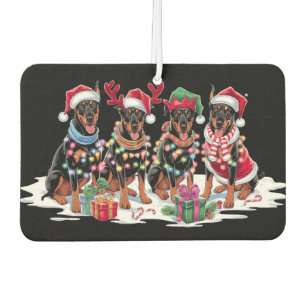 Doberman Santa hat antlers elf Christmas lights  Car Air Freshener