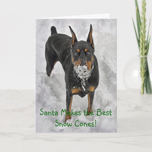 Doberman Santa Makes Best Snow Cones Hoiday Card (Front)