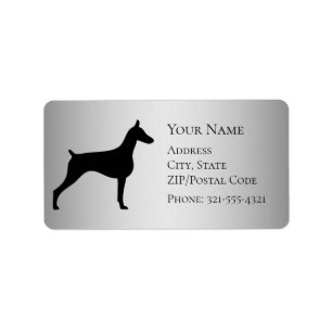 Doberman Silhouette on Two-tone silver grey Label