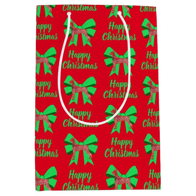 Doberman Silhouette Red Christmas Dog & Green Bow Medium Gift Bag (Front)