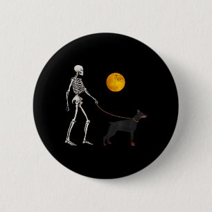 Doberman Skeleton Dog Walking Halloween Costume 6 Cm Round Badge