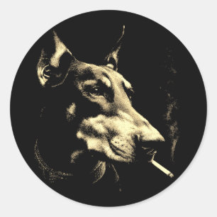 Doberman Smoking Cigarette nge Vintage Meme 90s Classic Round Sticker