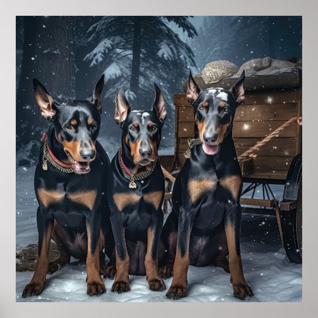 Doberman Snowy Sleigh Christmas Decor  (Front)