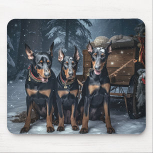 Doberman Snowy Sleigh Christmas Decor  Mouse Pad