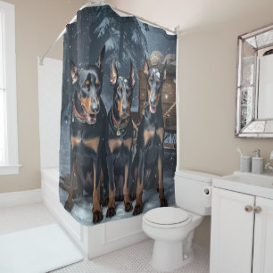 Doberman Snowy Sleigh Christmas Decor  Shower Curtain