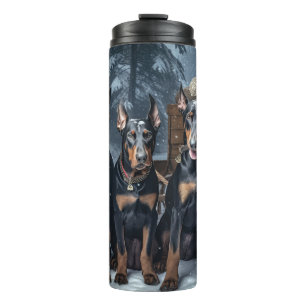 Doberman Snowy Sleigh Christmas Decor  Thermal Tumbler