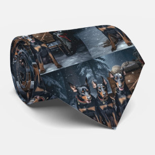 Doberman Snowy Sleigh Christmas Decor  Tie