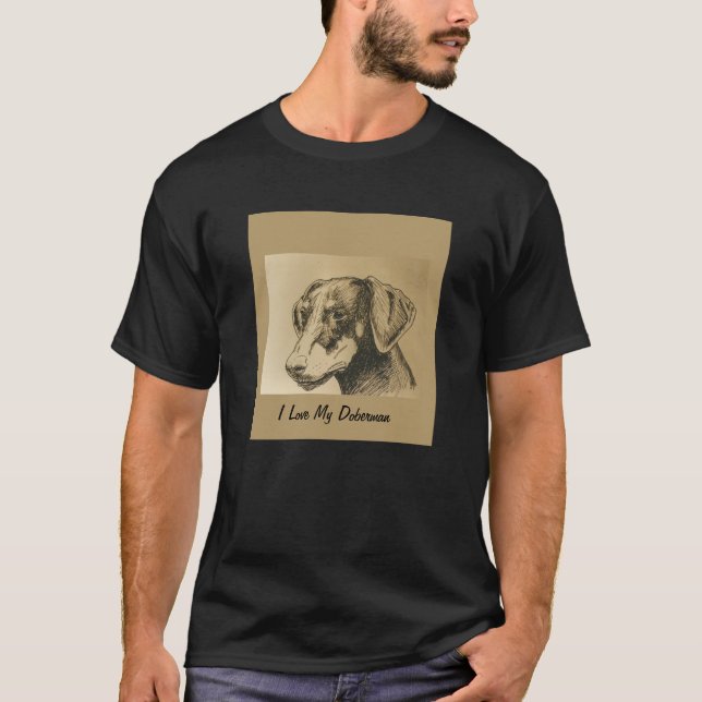 Doberman Tee Shirt on Black (Front)