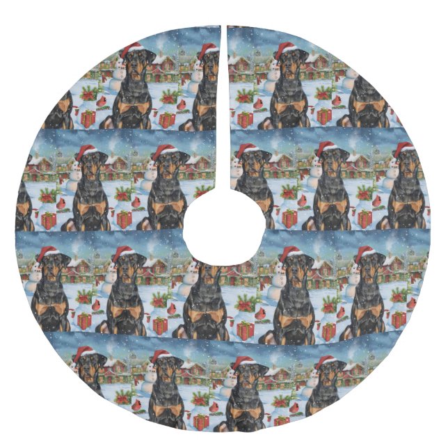 Doberman Winter Wonderland Christmas Joy  Brushed Polyester Tree Skirt (Front)