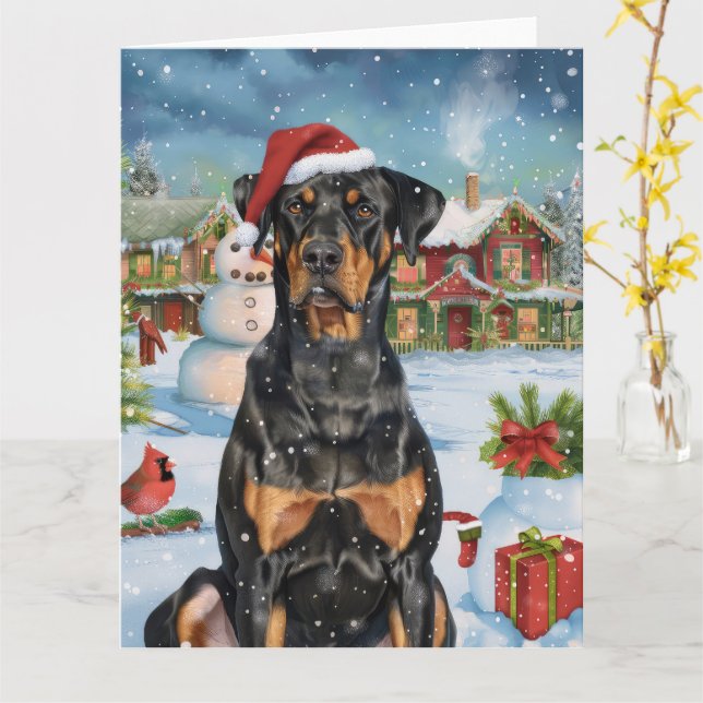 Doberman Winter Wonderland Christmas Joy  Card (Yellow Flower)