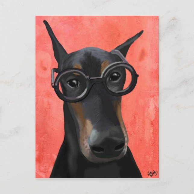 Doberman With Glasses Postcard (Front)