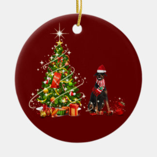 doberman With Hat Scaft Christmas Ceramic Ornament