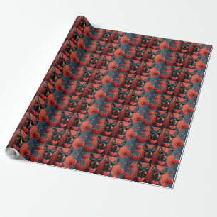 Doberman With Heart Roses Valentine's Day Wrapping Paper