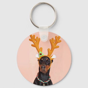 Doberman with Horns of a Deer Key Ring