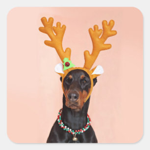 Doberman with Horns of a Deer Square Sticker