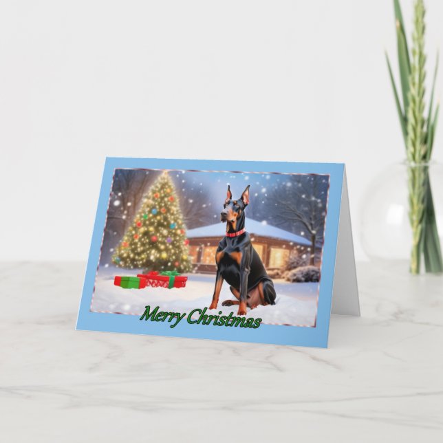 Doberman with Tree Christmas Card (Front)