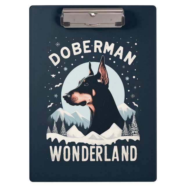 Doberman Wonderland - Snowy Dog Lover Themed  Clipboard (Front)