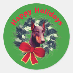 Doberman Wreath Christmas Holiday  Classic Round Sticker