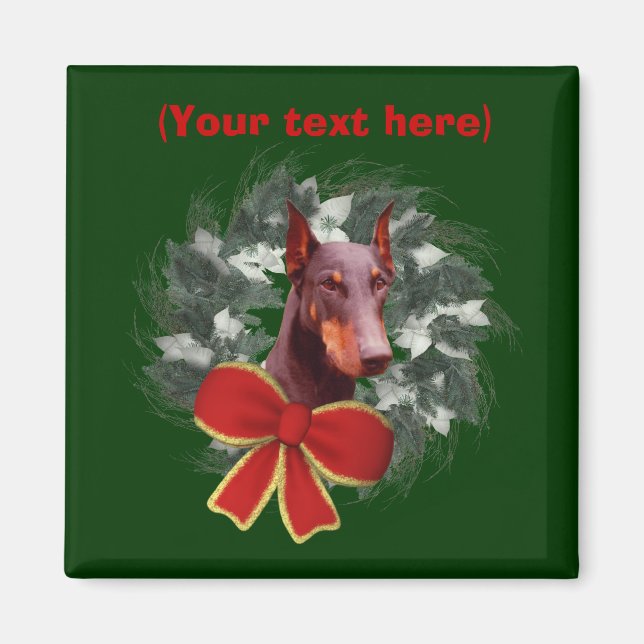 Doberman Wreath Christmas Holiday Magnet (Front)