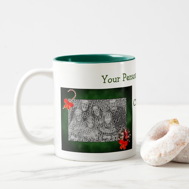 Doberman Wreath Christmas Personalised Photo Two-Tone Coffee Mug (With Donut)