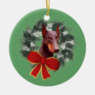 Doberman Wreath Holiday Dog Ornament