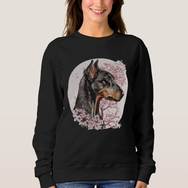 Dobermann Cherry Blossom Dog Breed Japanese Waterc Sweatshirt (Front)