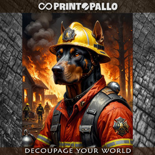 Dobermann dog acting as a firefighter -  tissue paper