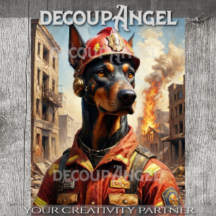 Dobermann Dog Firefighter - Decoupage - Tissue Paper