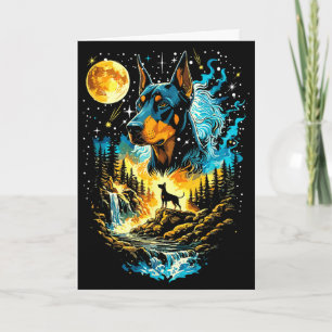Dobermann dog howling to the moon vintage doberman card