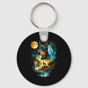 Dobermann dog howling to the moon vintage doberman key ring