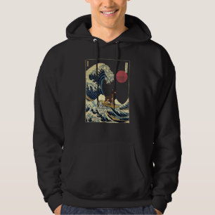 Dobermann Japanese Kanagawa Wave  Surf Dog Hoodie