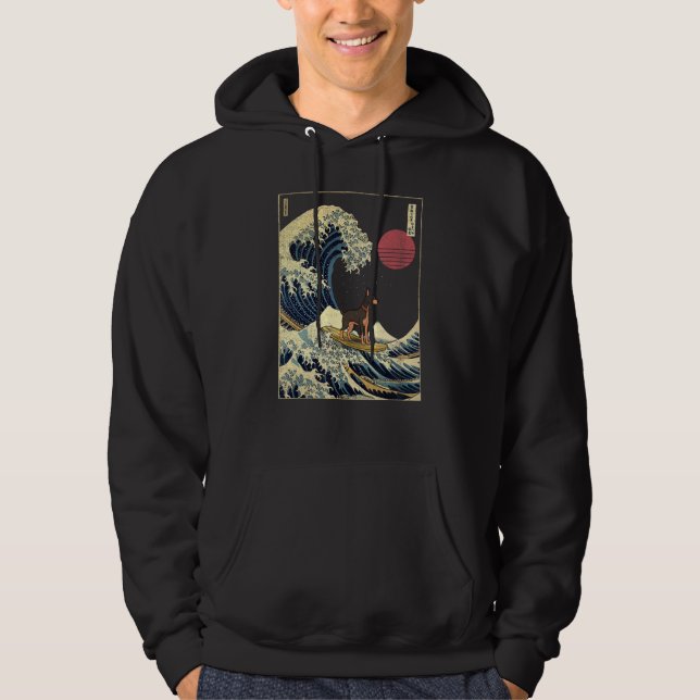 Dobermann Japanese Kanagawa Wave  Surf Dog Hoodie (Front)