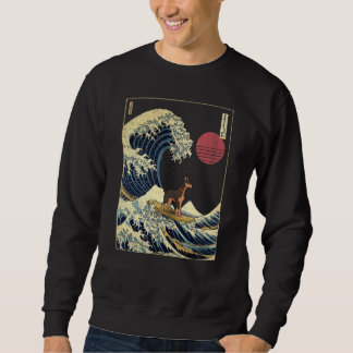 Dobermann Japanese Kanagawa Wave  Surf Dog Sweatshirt